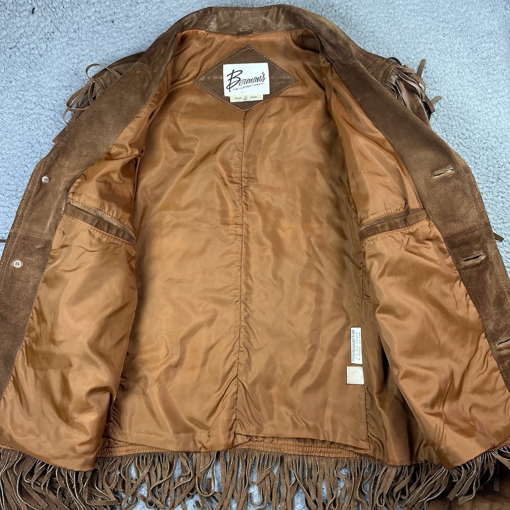 VTG Berman's Buckskin Suede Leather Fringe Jacket Western Boho Cowboy Mens 42 - Picture 4 of 13